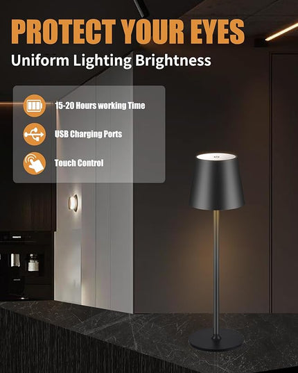 BGFHome Cordless Table Lamp LED Desk lamp,5000mAh Rechargeable Touch Night Light Wireless Minimalist Design for/Restaurant/Bedroom/Bars/Outdoor Party/Camping/Coffee Shop(2 Pack Black) - LeafyLoom