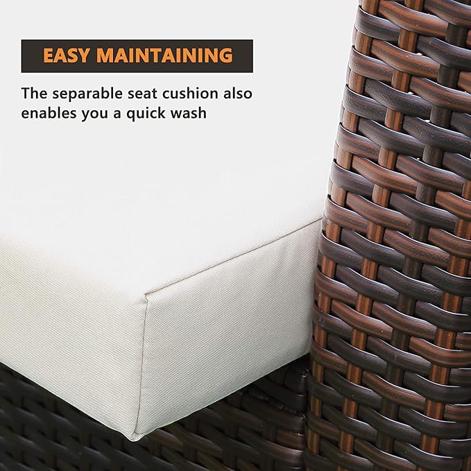 4 Piece Patio Furniture Sets, All-Weather Wicker Conversation Sets, Outdoor Rattan Sectional Sofa Chair with Cushions and Coffee Table for Balcony, Garden, Backyard, Brown - LeafyLoom