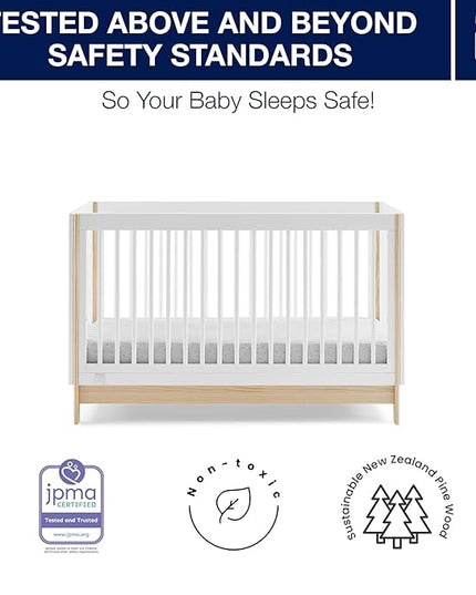 Delta Children babyGap Tate 4-in-1 Convertible Crib TrueSleep Crib and Toddler Mattress (Bundle), Bianca White/Natural - LeafyLoom