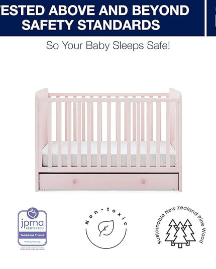 babyGap by Delta Children Graham 4-in-1 Convertible Crib with Storage Drawer TrueSleep Crib and Toddler Mattress (Bundle), Blush Pink/Dark Pink - LeafyLoom