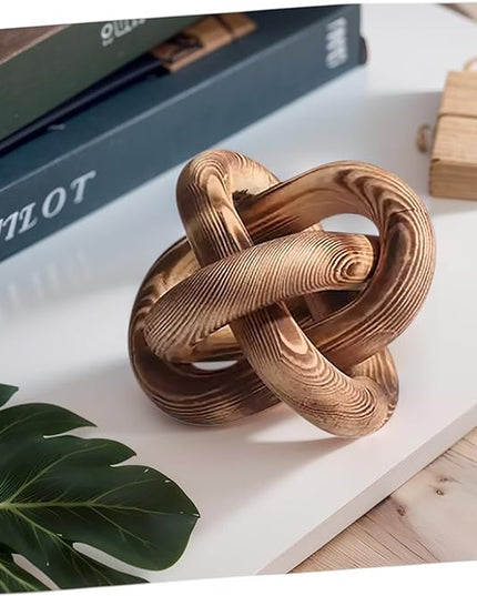Wood Knot Decor -Coffee Table Decor Shelf Decor Table Books Hand Carved Home Decoration Boho Country Rustic Modern Shabby Chic Style Decor 3 Link Wooden Knot Chain Link Decor (Vintage) - LeafyLoom