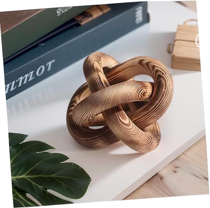 Wood Knot Decor -Coffee Table Decor Shelf Decor Table Books Hand Carved Home Decoration Boho Country Rustic Modern Shabby Chic Style Decor 3 Link Wooden Knot Chain Link Decor (Vintage) - LeafyLoom