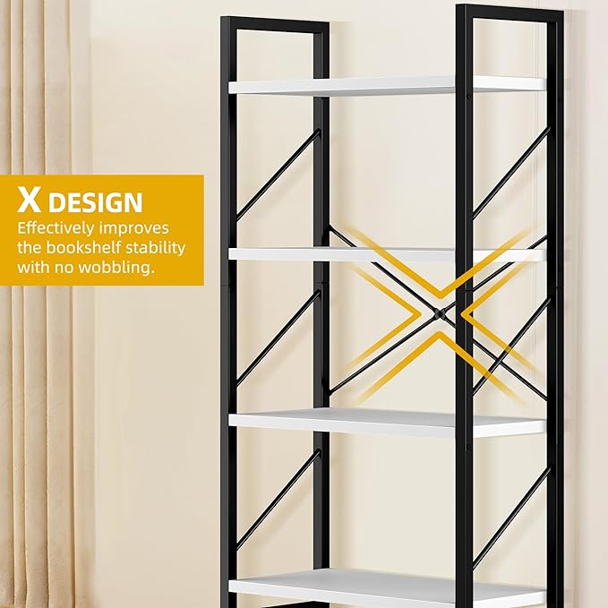 DWVO 4 Tier Bookshelf, Small Book Shelf Modern Bookcase, Narrow Book Case Book Storage Organizer for CD/Movie/Book, Bookshelves for Bedroom Office Living Room, White & Black - LeafyLoom