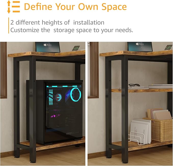 Small L Shaped Desk with Power Outlet Shelves, 40 Inch Corner Desk for Small Space Home Office, Study Work Computer Desks with Charging Station, Rustic Brown - LeafyLoom