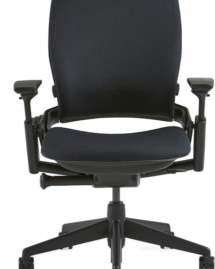 Steelcase Leap Office Chair - Seven Points of Adjustability - Ergonomic Back Support Chair - Lumbar Support - 4D Adjustable Arms - Black Frame - Buzz2 Black Fabric - LeafyLoom