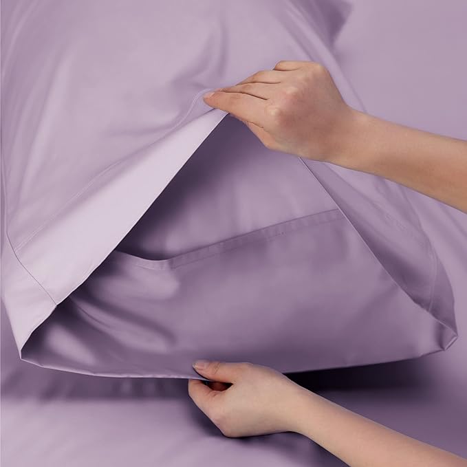 Bedsure Twin XL Sheet Set Dorm Bedding, Cooling Sheets Twin Extra Long Sheets, Rayon Derived from Bamboo, Deep Pocket Up to 16", Hotel Luxury Silky Bedding Sheets & Pillowcases, Lilac - LeafyLoom