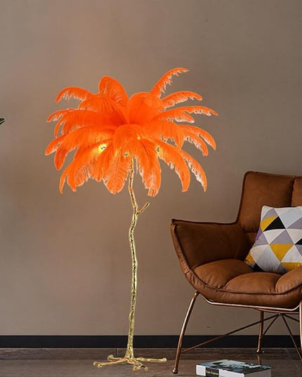Romantic Ostrich Feather Floor Lamp Modern Luxury Resin Ostrich Feather LED Lamp Living Room Bedroom Corner Decoration Floor lamp(Orange) - LeafyLoom