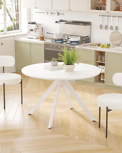 Farini White Dining Table for 4-6 Person,47" Round Wooden Dining Tabletop and Metal Frame for Home Kitchen Dining Desk (47 inch,120cm) - LeafyLoom
