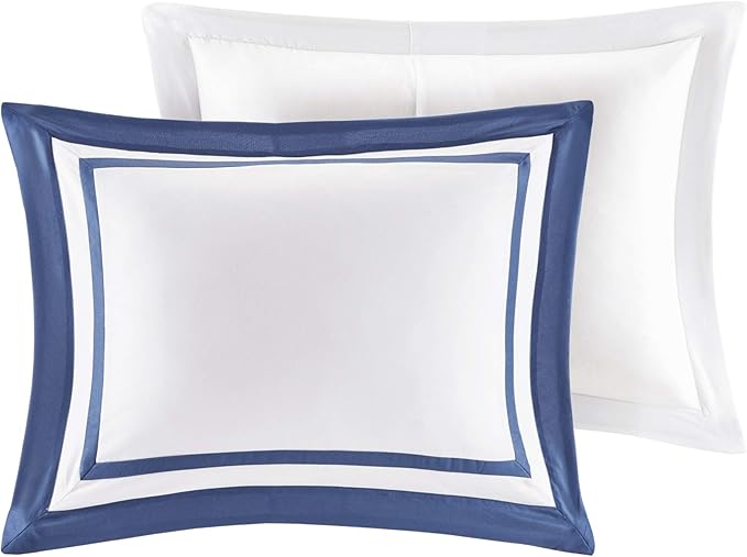Madison Park Heritage Comforter Quilt Combo Set - Modern Luxury Design, All Season Down Alternative Bedding, Matching Shams, Decorative Pillows, King/Cal King(104"x92"), Color Block Navy 8 Piece - LeafyLoom