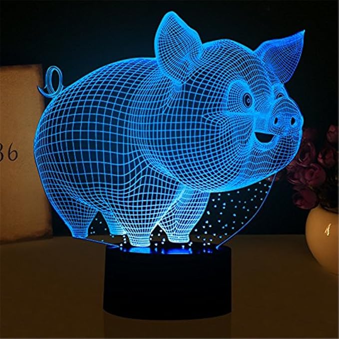 Pig Night Light 3D Illusion Lamp Touch 7 Color Changing Bed Room Decor Girl Kids Birthday Present Toys Pigs Gifts for Pig Lover Collection - LeafyLoom