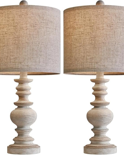 BOBOMOMO Tradition 20" Rustic Table Lamp Set of 2 for Living Room Bedroom Bedside Desk Lamps Bedroom Nightstand Vintage Lamps Linen（suitable for decorating small areas） - LeafyLoom