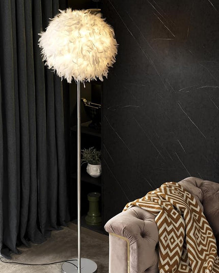 Floor Lamp, Elegant White Feather Standing Lamps with On/Off Switch in Line - LeafyLoom