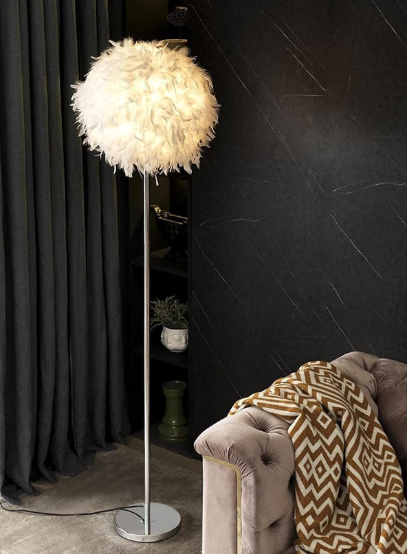 Floor Lamp, Elegant White Feather Standing Lamps with On/Off Switch in Line - LeafyLoom