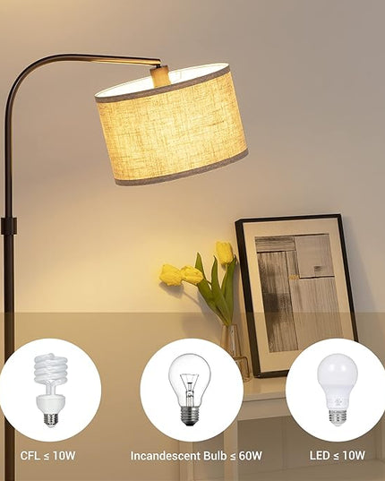 EDISHINE Arched Floor Lamps for Living Room, Standing Tall Arc Lamp with Adjustable Linen Shade, Minimalist Reading Light for Corner, Over Couch Arched Lamp for Bedroom, Office, Kids Room, Bronze - LeafyLoom