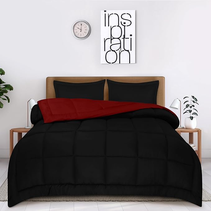 Utopia Bedding King Size Comforter Set with 2 Pillow Shams, Bedding Comforter Sets, Down Alternative Reversible Black/Red Comforter, Soft and Comfortable, Machine Washable - LeafyLoom