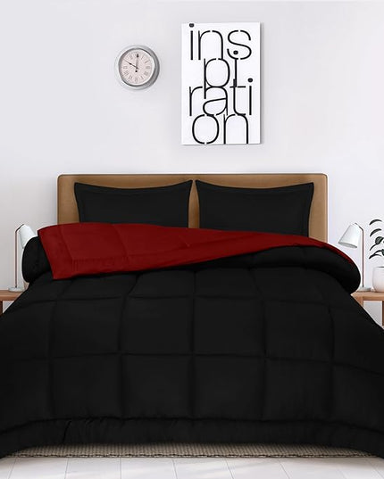 Utopia Bedding Queen Size Comforter Set with 2 Pillow Shams, Bedding Comforter Sets, Down Alternative Reversible Black/Red Comforter, Soft and Comfortable, Machine Washable - LeafyLoom