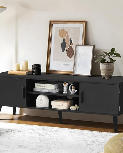Iwell Black TV Stand for 60 Inch TV, Entertainment Center with Adjustable Shelf, TV Console, Modern TV Stand for Living Room, Bedroom, Black - LeafyLoom