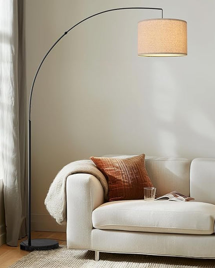Oneach Modern Arc Floor Lamp for Living Room Arching Hanging Lamp Shade Over The Couch for Reading Bedroom Office Brushed Steel Arch Standing Floor Lamp Black - LeafyLoom
