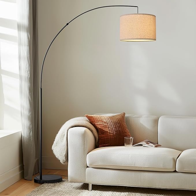 Oneach Modern Arc Floor Lamp for Living Room Arching Hanging Lamp Shade Over The Couch for Reading Bedroom Office Brushed Steel Arch Standing Floor Lamp Black - LeafyLoom