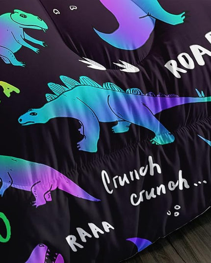 Axolotl Cartoon Dinosaur Bedding Set,Twin Size Kids Bed Set,Gradient Dinosaur Comforter Set,1 Quilt with 2 Pillowcases for Boys Girls Kids Teens Children Adults Room Decor All Season,Black - LeafyLoom