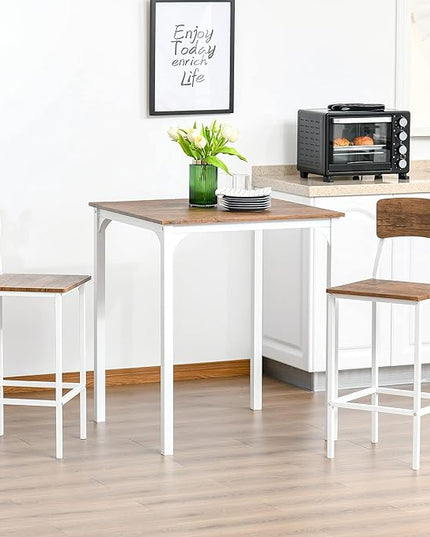 NicBex Kitchen Table for 2 Dining Room Set 3 Piece Bar Table Set, Industrial Counter Height Dining Table Set, Bar Table & Chairs with Steel Legs & Footrests, White - LeafyLoom