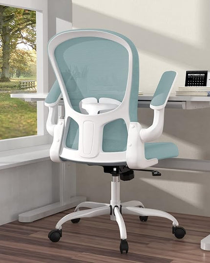 Ergonomic Office Chair, Comfort Swivel Home Office Task Chair, Breathable Mesh Desk Chair, Lumbar Support Computer Chair with Flip-up Arms and Adjustable Height - LeafyLoom