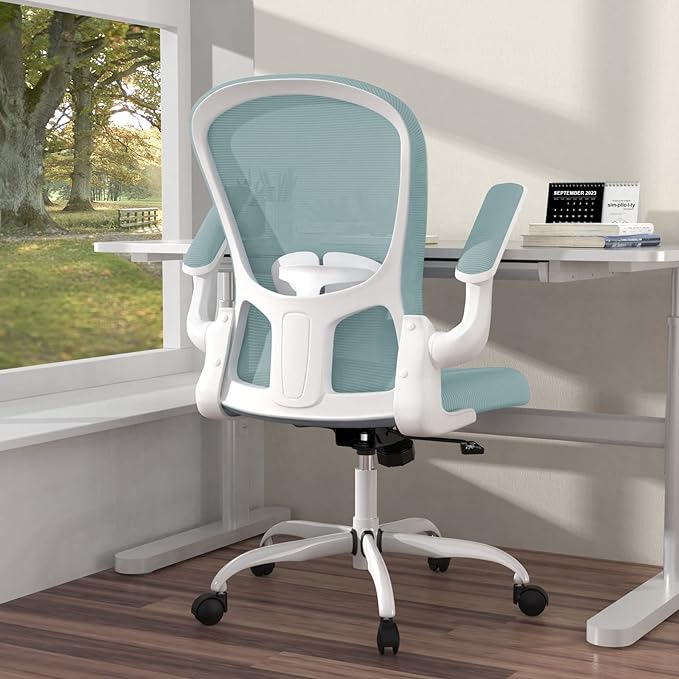 Ergonomic Office Chair, Comfort Swivel Home Office Task Chair, Breathable Mesh Desk Chair, Lumbar Support Computer Chair with Flip-up Arms and Adjustable Height - LeafyLoom
