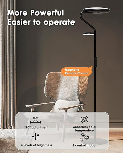 Floor Lamp, LED Standing Lamp with 2 Light Sources, Button & Remote Control, 36W Corner Floor Light with 4 Brightness, Stepless Color Temperature, Tall Lamps for Living Room, Bedroom, Office - LeafyLoom