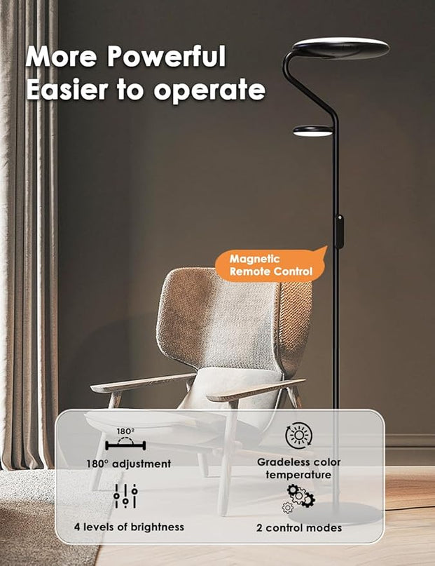 Floor Lamp, LED Standing Lamp with 2 Light Sources, Button & Remote Control, 36W Corner Floor Light with 4 Brightness, Stepless Color Temperature, Tall Lamps for Living Room, Bedroom, Office - LeafyLoom