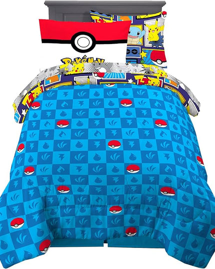 Franco Kids Bedding Super Soft Comforter and Sheet Set with Sham, 5 Piece Twin Size, Pokemon - LeafyLoom