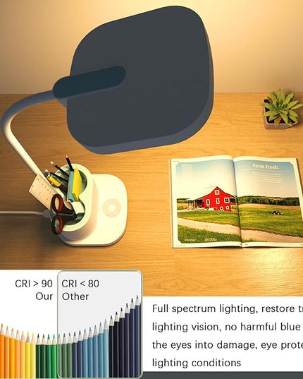 Desk Lamp College Dorm Room Essentials for Girls Guys, 3 Color Reading Lamp with USB Charging Port, Pen Holder, LED Desk Light for Home Office, Rechargeable Battery Cordless, Flexible Gooseneck, White - LeafyLoom
