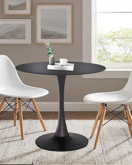 Round Dining Table,31.5”Kitchen Table for 2-4 People,MDF Table Top with Metal Pedestal Base,Tulip Design for Kitchen,Dining Room,Living Room,Leisure,Black - LeafyLoom