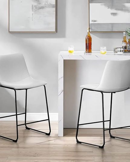 NicBex Retro Bar Stools Crazy-Horse Leather with Metal Legs Barstools, Lounge Kitchen Island Counter Stools, Set of 2, (White Color) (A-GE17020-USSU014) - LeafyLoom