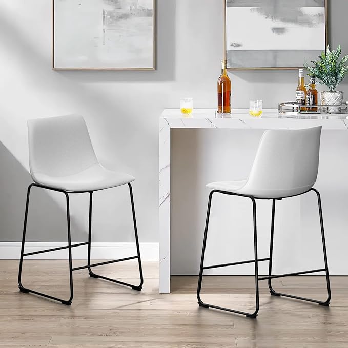 NicBex Retro Bar Stools Crazy-Horse Leather with Metal Legs Barstools, Lounge Kitchen Island Counter Stools, Set of 2, (White Color) (A-GE17020-USSU014) - LeafyLoom