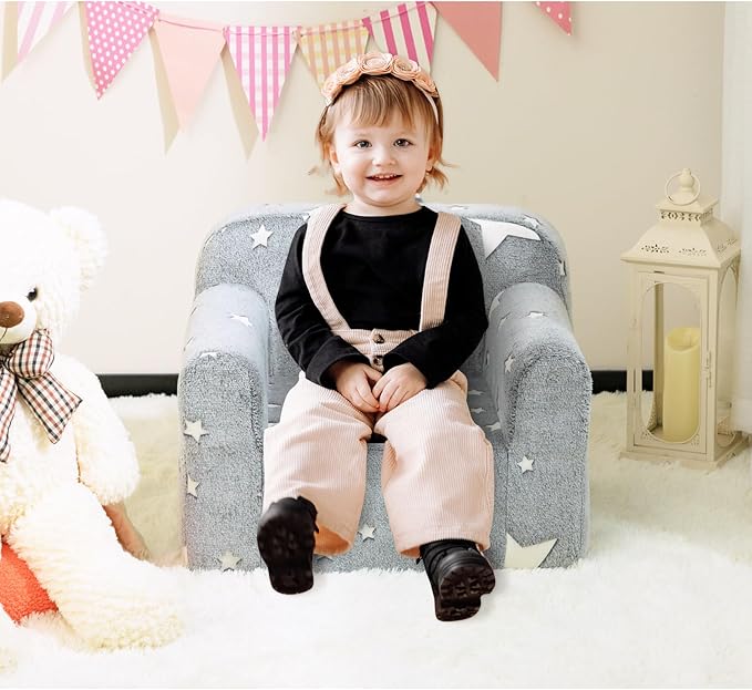 ALIMORDEN Kids Ultra-Soft Snuggle Foam Filled Chair, Single Cuddly Sherpa Reading Couch for Boys and Girls,Star - LeafyLoom