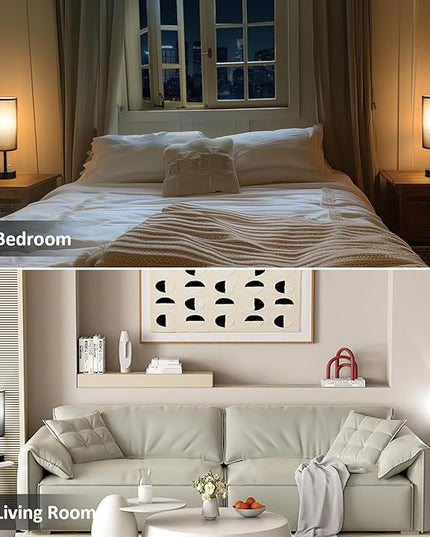 Black Bedside Table Lamps Set of 2-3 Color Temperatures Pull Chain Lamp with AC Outlet Charging Port, Two Round Night Stand Lamps for Bedroom Office, Small Bed Side Light with E26 LED Bulbs - LeafyLoom
