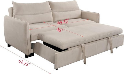 Queen Size Loveseat Sleeper Sofa,3 in 1 Soft Corduroy Upholstered Oversized Convertible Love Seat Sofabed cum Daybed W/Pull Out Sleep Couch Bed and Reclining Backrest for Living Space, 75“, Beige - LeafyLoom