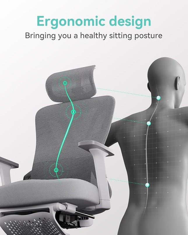 Hbada Ergonomic Office Chair, Desk Chair with Adjustable Lumbar Support and Height, Comfortable Mesh Computer Chair with Footrest 2D Headrest, Swivel Tilt Function White - LeafyLoom