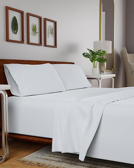Purity Home Organic 100% Cotton Percale Sheets Queen Snow, 16" Deep Pocket Queen Sheets Set, Sheets for Queen Size Bed, Cooling Sheets, Crisp & Breathable, Queen Sheet Set - White - LeafyLoom