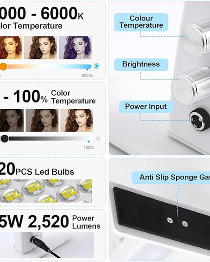 Half Moon Light for Nail Desk, 29IN 35W 2520Lumen Half Moon Table Lamp, 3000-6000K Brightness Adjustable LED Nail Light for Manicure Desk, Lash Light Lamp for Beauty Eyelashes Tattoos Crafts - LeafyLoom