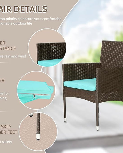FDW 4 Pieces Patio Furniture Set Wicker Patio Conversation Set with Rattan Chair Loveseats Coffee Table for Outdoor Indoor Garden Backyard Porch Poolside Balcony,Brown Wicker/Blue Cushions - LeafyLoom