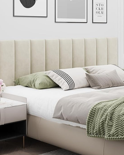 Queen Headboard, Wall Mounted Peel and Stick Headboard, Upholstered Leather Bed Headboard for Queen Size Bed, Floating Dorm Bedroom Tall Headboard Soundproof Wall Panels (9 Panels, 10"x24") - LeafyLoom