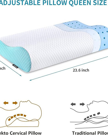 Memory Foam Pillows Neck Pillow Bed Pillow for Sleeping Ergonomic Cervical Contour Pillow for Side Back Stomach Sleeper for Neck and Shoulder Pain - LeafyLoom