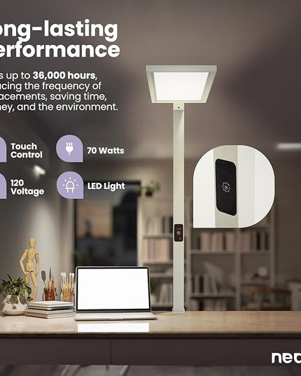 Neatfi 7000 High-Lumens Premium LED Desk Lamp - Touch Controlled, Clamp-on, UltraBright, 4000K Color Temperature, 70W Dimmable Light, Adjustable Head for Home Office and Study (25 Inches, Gray) - LeafyLoom
