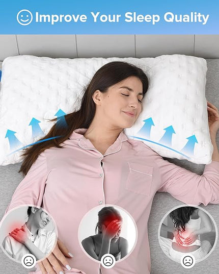 Cooling Side Sleeper Pillow for Neck and Shoulder Pain, Adjustable Shredded Memory Foam Bed Pillows for Sleeping, Ergonomic Curved Pillow with Extra Foam, Queen Size, Hypoallergenic Washable Cover - LeafyLoom