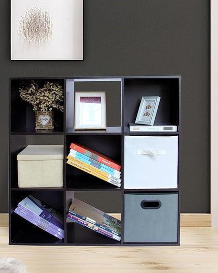 PACHIRA US 9 Cube Storage Shelf Organizer, Heavy Duty Wooden Closet Cabinet, File Organizer Rack Display Cube Bookshelf Compartments, Dark Brown - LeafyLoom