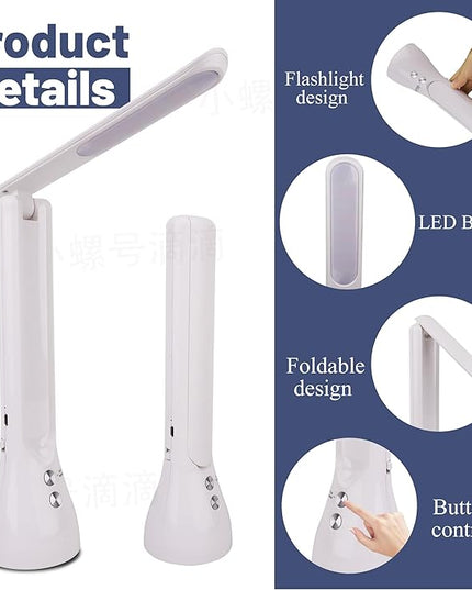 2-in-1 LED Desk Lamp Base with Flashlight for Home Office, Rechargeable, 3 Lighting Modes, Foldable & Portable Light, Cordless Table Bedside lamps, White - LeafyLoom
