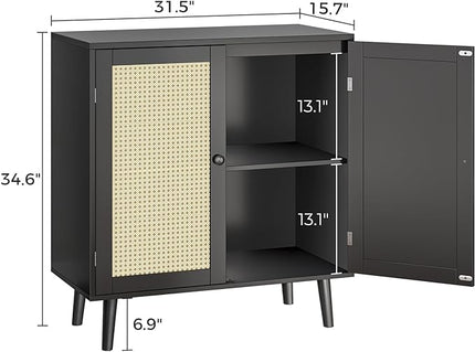 Buffet Cabinet with Storage, Storage Cabinet with Synthetic Rattan Decor Doors, Accent Cabinet with Solid Wood Feet, Sideboard Cabinet for Hallway, Entry, Living Room, Black - LeafyLoom