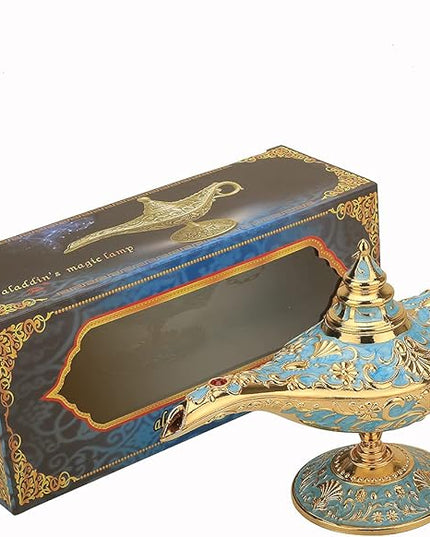 Legend Aladdin Lamp Magic Genie Wishing Light, Classic Arabian Nights Costume Props Lamp Table Decor for Home Wedding Party Halloween Birthday Beautiful Gift Toy for Women Girl (Lake Blue) - LeafyLoom