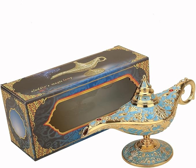 Legend Aladdin Lamp Magic Genie Wishing Light, Classic Arabian Nights Costume Props Lamp Table Decor for Home Wedding Party Halloween Birthday Beautiful Gift Toy for Women Girl (Lake Blue) - LeafyLoom